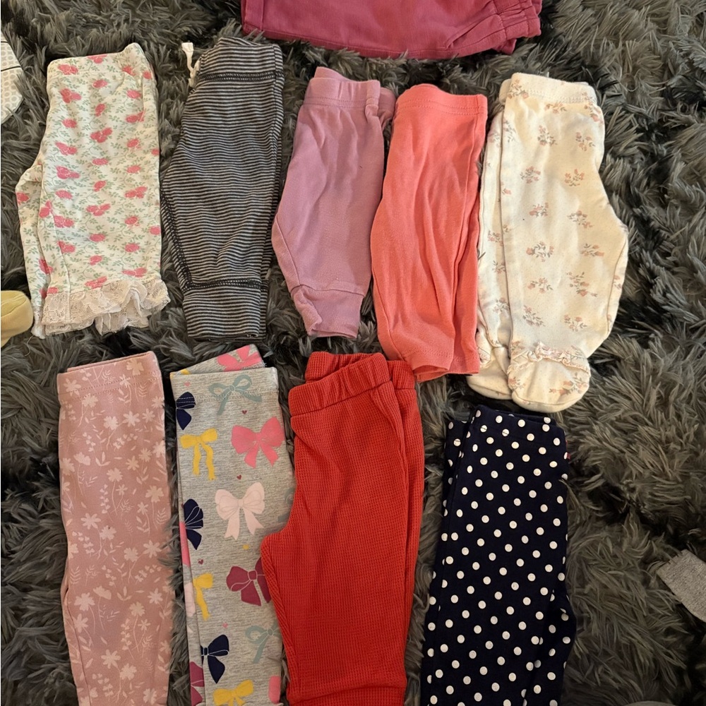 Mixed Baby/Toddler Leggings Lot - Pastel Floral, Pink, Coral, Navy Polka Dot